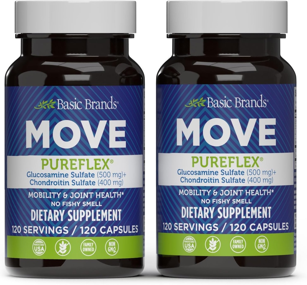 기본 브랜드 - Pureflex Glucosamine Chondroitin 이동 - Flexibility & Mobility 용 공동 지원 보충 - 120 캡슐 - 2-Pack