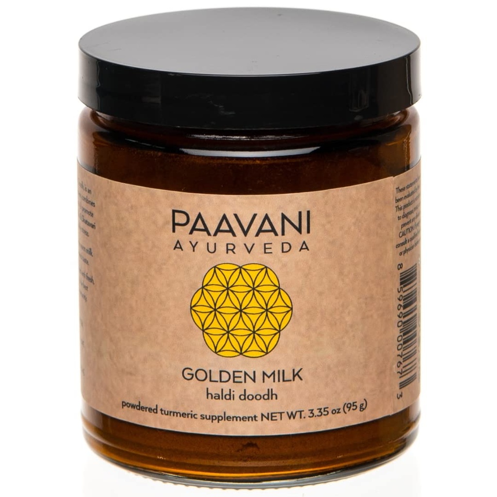 PAAVANI Ayurveda 골든 밀크 - 미국에서 만든 - Ayurvedic Turmeric & Ashwagandha 혼합 - 분말 보충 - Haldi Doodh - 100 % 유기 - 38 서빙