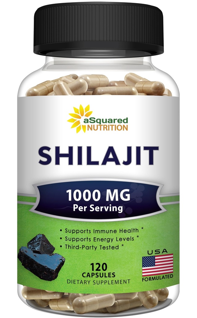 aSquared 영양 Shilajit 1000mg - 120 캡슐 - 순수한 Shilajit 추출물 보충교재와 분말 복잡한 알약 - 자연적인 Humic & Fulvic 산 & 추적 무기물 - 수지 및 하락에 대안
