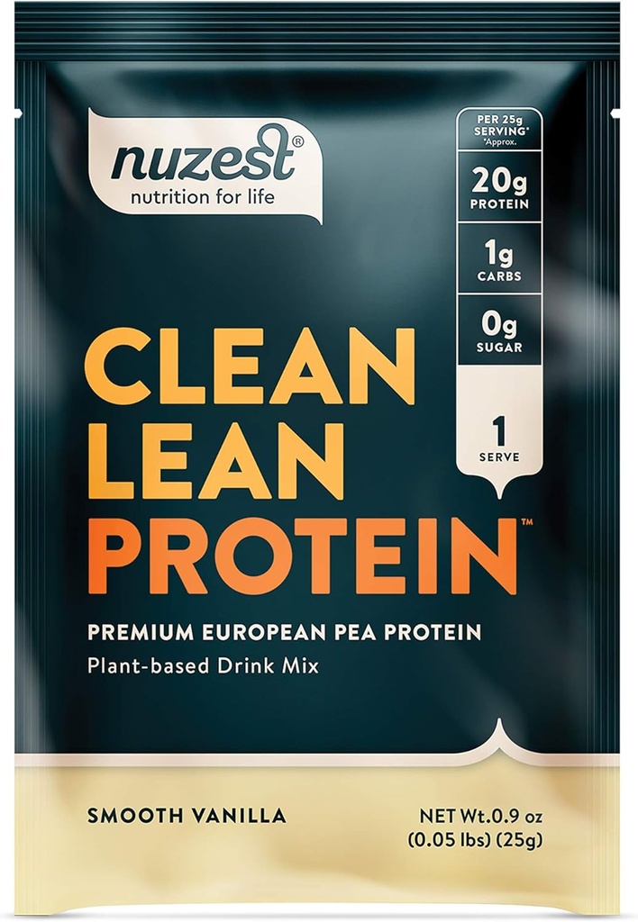 Nuzest - Pea Protein Powder - Clean Lean Protein, Premium Vegan Plant 기반 단백질 분말, Dairy Free, Gluten Free, GMO Free, Naturally Sweetened Protein Shake, Smooth Vanilla, 1 서빙, 0.9 oz