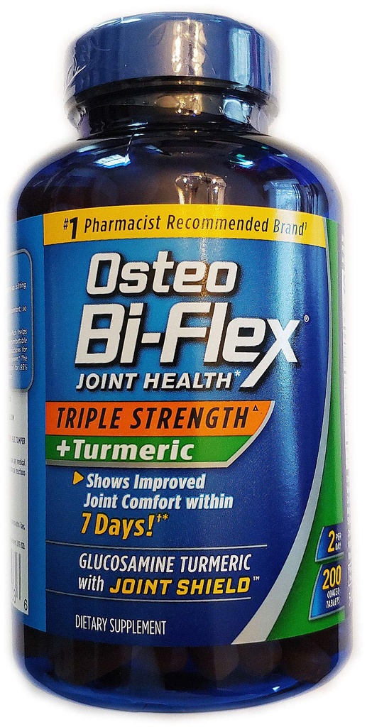 Osteo Bi-Flex, Triple Strength + Turmeric, 200 Tablets, Glucosamine HCI 및 Turmeric Curcumin, 남성 및 여성을위한 공동 보충