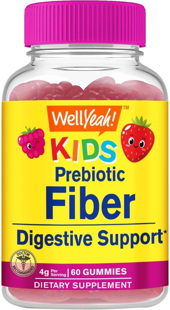 WellYeah Prebiotic 섬유 Gummies for Kids - 소화 시스템 지원, 의사 추천 - Vegan 친절하고 글루텐 무료, GMO 무료 - Yummy Berry 맛 - 60 개