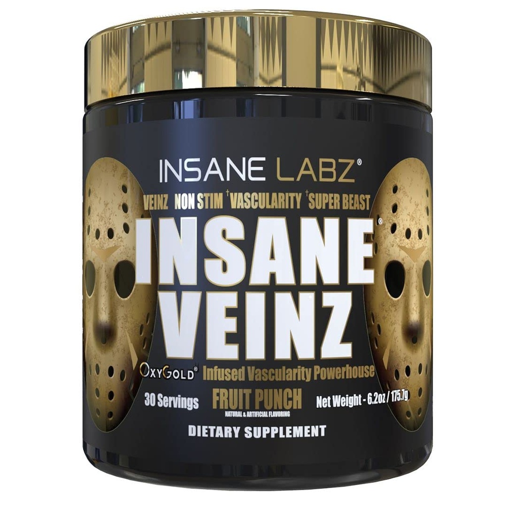 Insane Labz Insane Veinz Gold, Nitric Oxide Non Stimulant pre Workout Powder, Hydromax, Nitrosigine으로로드, 혈관 및 혈액 흐름, 30 Srvgs, 과일 펀치 증가