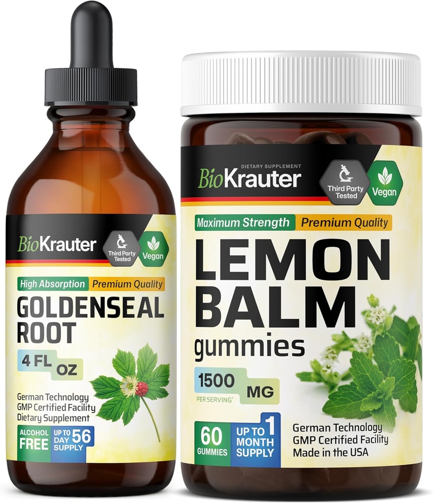 BIO KRAUTER Goldenseal Tincture 4 Fl. Oz. & 레몬 Balm 60 구미