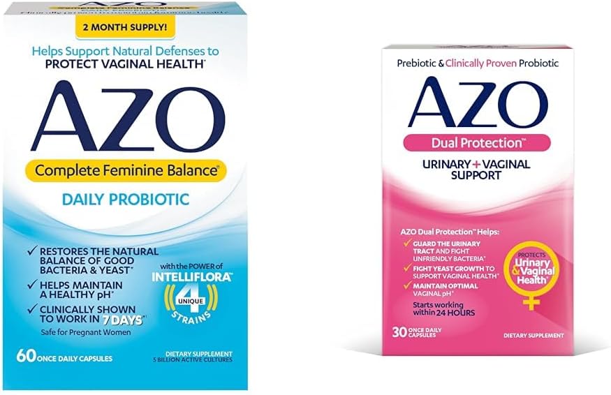 AZO는 여성을 위한 매일 Probiotics를 완료합니다, 질 건강 & 이중 보호를 보호하는 것을 돕기 위하여 임상으로 입증합니다 | Urinary + 질 지원* | Prebiotic Plus