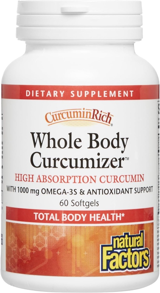 자연적인 요인에 의하여 CurcuminRich 전체적인 몸 Curcumizer는, Omega-3 EPA와 DHA, 60 softgels (30 봉사)를 가진 건강한 심장, 합동, 뇌 및 염증 응답을 지원합니다