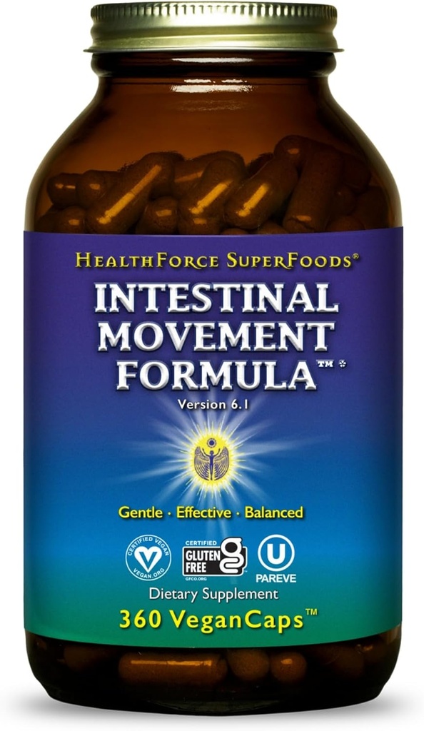 HealthForce SuperFoods Intestinal Movement Formula - 자연 Laxative Support Bowel Regularity - 모든 자연 소화 보충 - 글루텐 무료 & Vegan - 360 캡