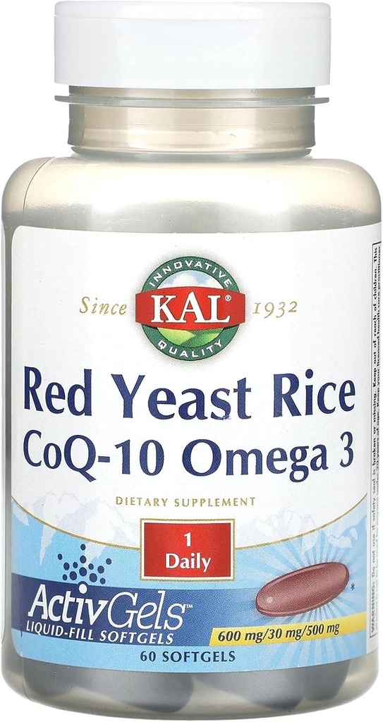 KAL 빨간 효모 밥, CoQ-10, Omega 3, 60 Softgels