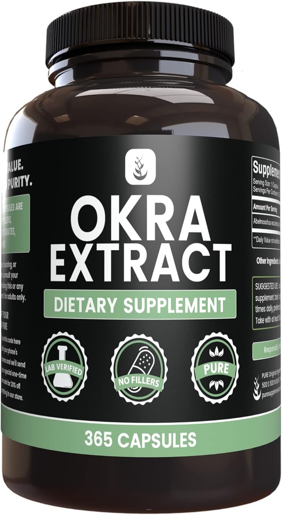 PURE ORIGINAL INGREDIENTS Okra 추출물 (365 캡슐) 마그네슘 또는 쌀 필러 없음, 항상 순수, 실험실 검증