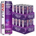 LIFEAID FITAID 에너지 포도 AÇAI, 200mg 자연적인 카페인, 케토, 전 운동 성과: BCAA, Quercetin, 전해질, Omega-3s, 15 칼로리, Paleo, Vegan & 글루텐 자유로운, 12oz (24의 포장)
