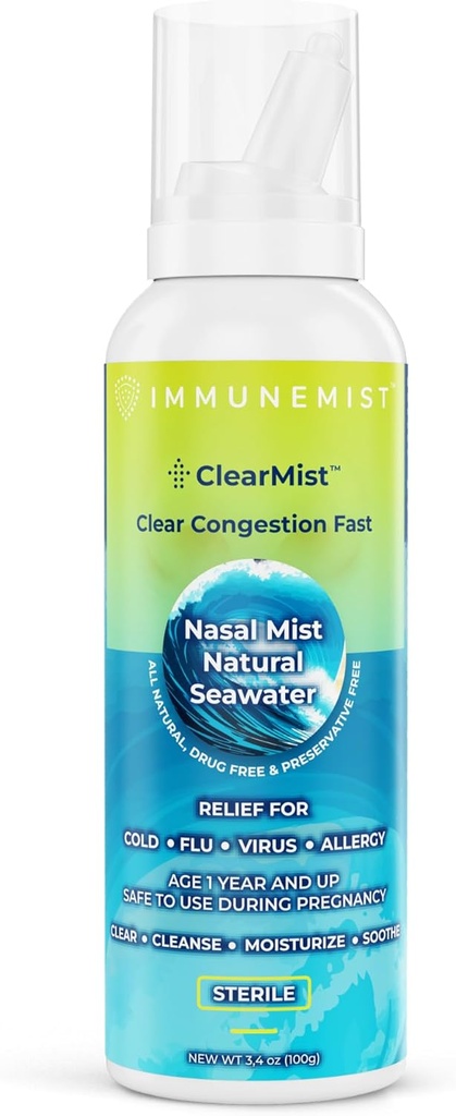 ClearMist 소화 구호를위한 천연 해수 Nasal 스프레이, Hypertonic Saline Nasal Spray for Dry Nose, 스웨덴에서 만든 성인 및 어린이를위한 Moisturizing Sinus Decongestant Relief, 나이 1 + 안전