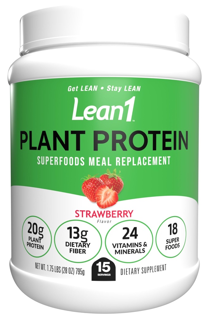 Lean1 식물 기반 단백질 분말, 식사 교체, 딸기 맛, 15 서빙