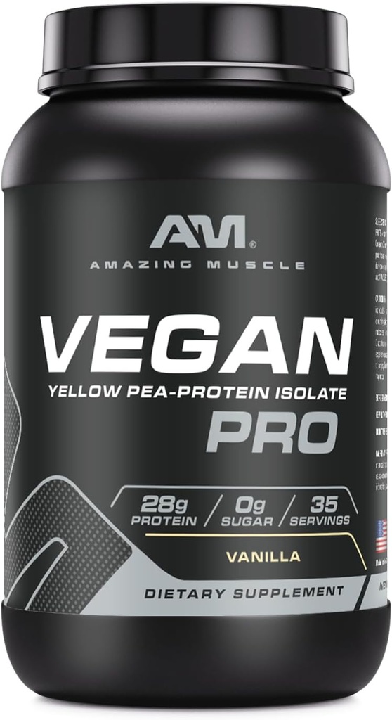 놀라운 근육 채식 단백질 분말 | 28 그램 단백질 | 34 서빙 | Zero Sugar | Yellow Pea Protein Isolate Supplement | 미국에서 제작 된 (3 Lb, Vanilla)
