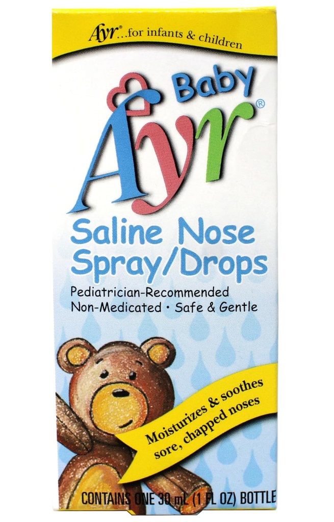 Baby Ayr Saline Nose Spray & Drops 30 mL – Gentle Infant Nasal Moisturizer, Helps Loosen Mucus & Relieve Congestion