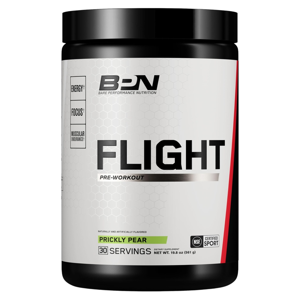 BARE PERFORMANCE NUTRITION BPN Flight Pre Workout, 에너지 및 정신 초점 지원, CarnoSyn® Beta Alanine, Prickly Pear, 30 서빙과 함께 Endurance & Muscle Pumps 개선