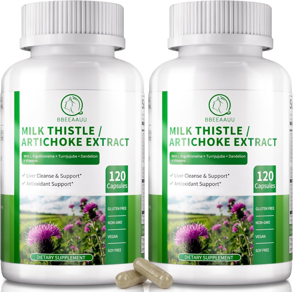 Liver Cleanse Detox & Repair 120 캡슐, 우유 이틀, Artichoke, L-Ergothioneine, Liver Renew & Antioxidant (2 팩 )에 대한 Turnjube Dandelion 추출물과 16-in-1 초본 간병 지원 보충
