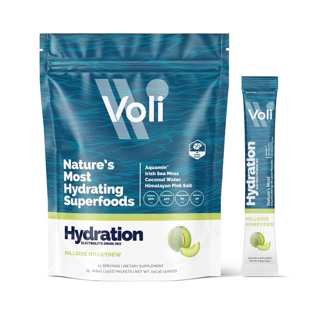 Voli Electrolytes Powder Packets | 습식 설탕 전해질 음료 믹스 포함 | Keto & Fasting Friendly, Natural Superfoods & Minerals | Honeydew, 15-Count