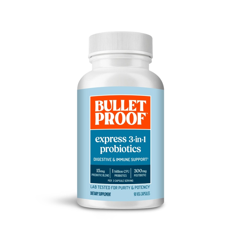 Bulletproof Express 3-in-1 Probiotic, 90 카운트, 빠른 및 유지 Gut 건강을위한 보충