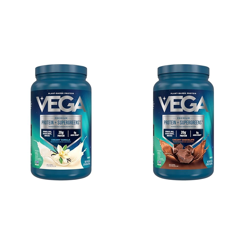Vega Protein & Greens Bundle, Chocolate + Vanilla (25 서빙 각) - 식물 기반 단백질 분말, Keto-Friendly, Gluten Free, Non Dairy, Vegan, Non Soy, Non GMO, Lactose Free