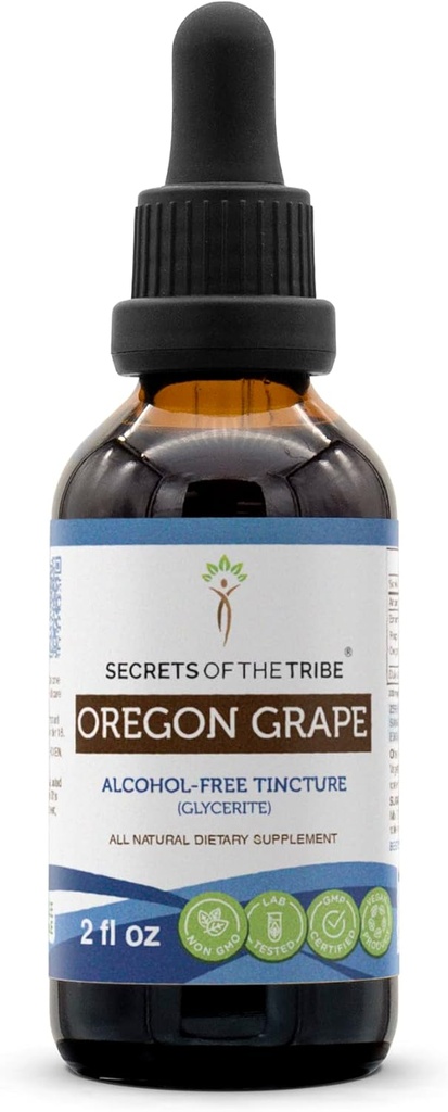 Tribe Oregon Grape Alcohol-Free Liquid Extract의 비밀, 책임감있는 오레곤 포도 (Mahonia aquifolium) 건조 뿌리 Tincture 보충 (2 FL OZ)