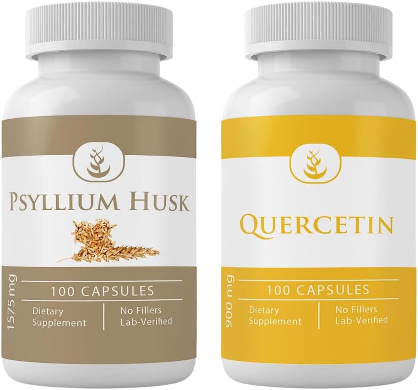 PURE ORIGINAL INGREDIENTS Psyllium Husk & Quercetin 캡슐 번들 (100 캡슐 각각), 첨가제 또는 필러 없음, 실험실 검증