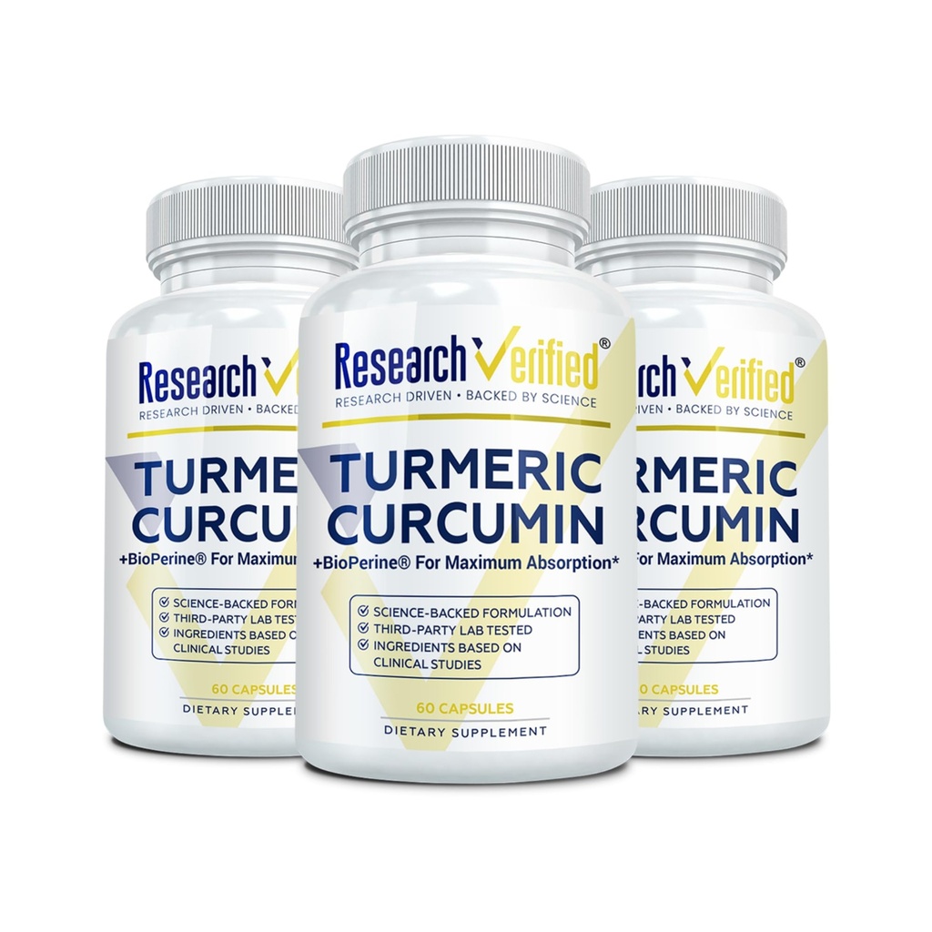 Research Verified Turmeric Curcumin - BioPerine, Curcumin C3 Complex - Vegan - 미국에서 제작 - 180 캡슐 - 미국에서 제작