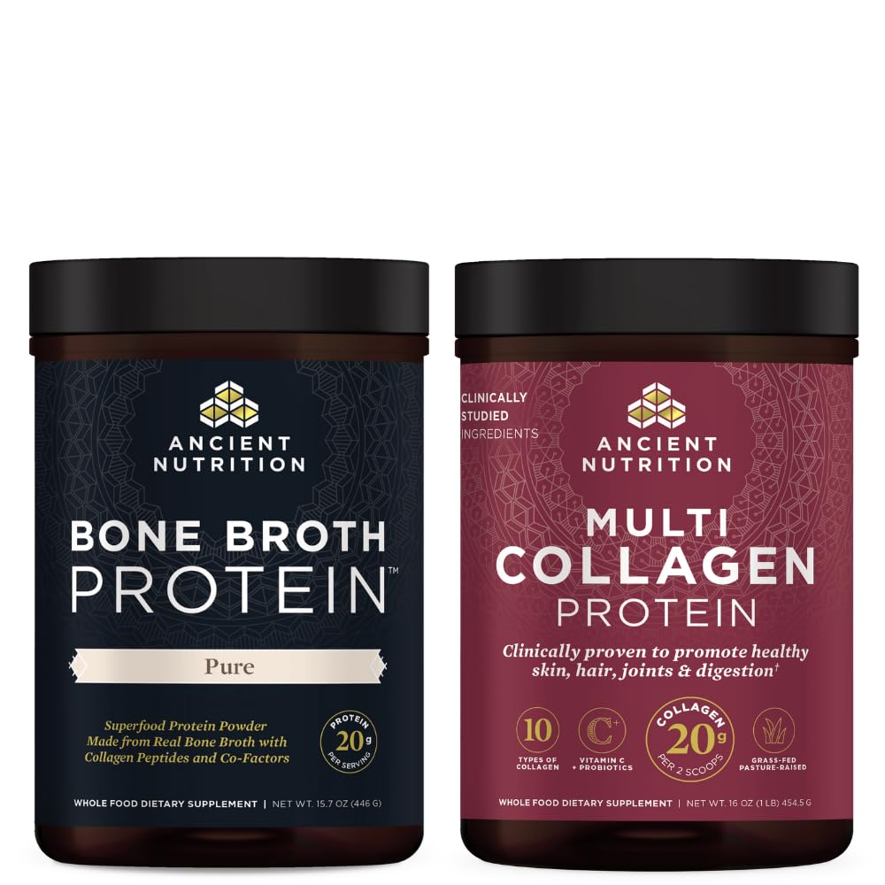 고대 영양 뼈 Broth 단백질 분말, 순수한, 20의 서빙 + 다 교원질 단백질 분말, 불연, 45의 서빙