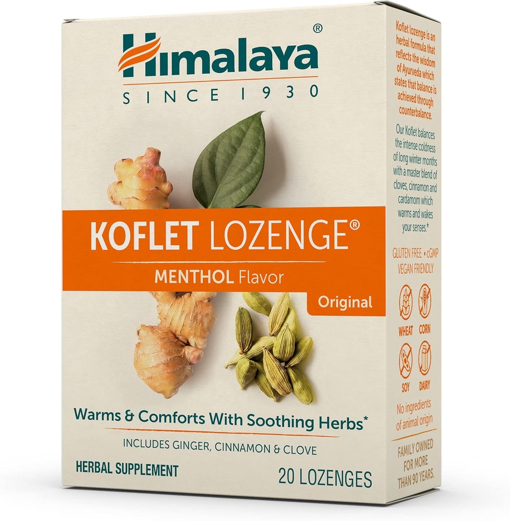 히말라야 Koflet Lozenges, 본래 Menthol 풍미, 온난한 기복을 위한 자연적인 초본 기침 하락 및 소결 목구멍 안락, 130 mg, 20 Lozenges
