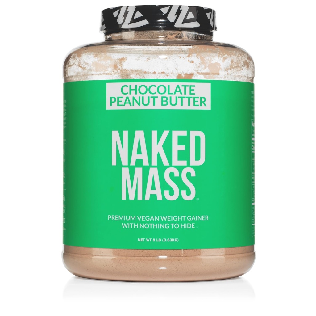 NAKED Vegan 질량 - 초콜렛 땅콩 버터 - 1,290 칼로리, 인공 없음, 모든 자연적인 초콜렛 PB 무게 게인더 단백질 분말, 비 GMO, 콩 & 글루텐 자유로운 - 8LB 대량 - 11의 서빙