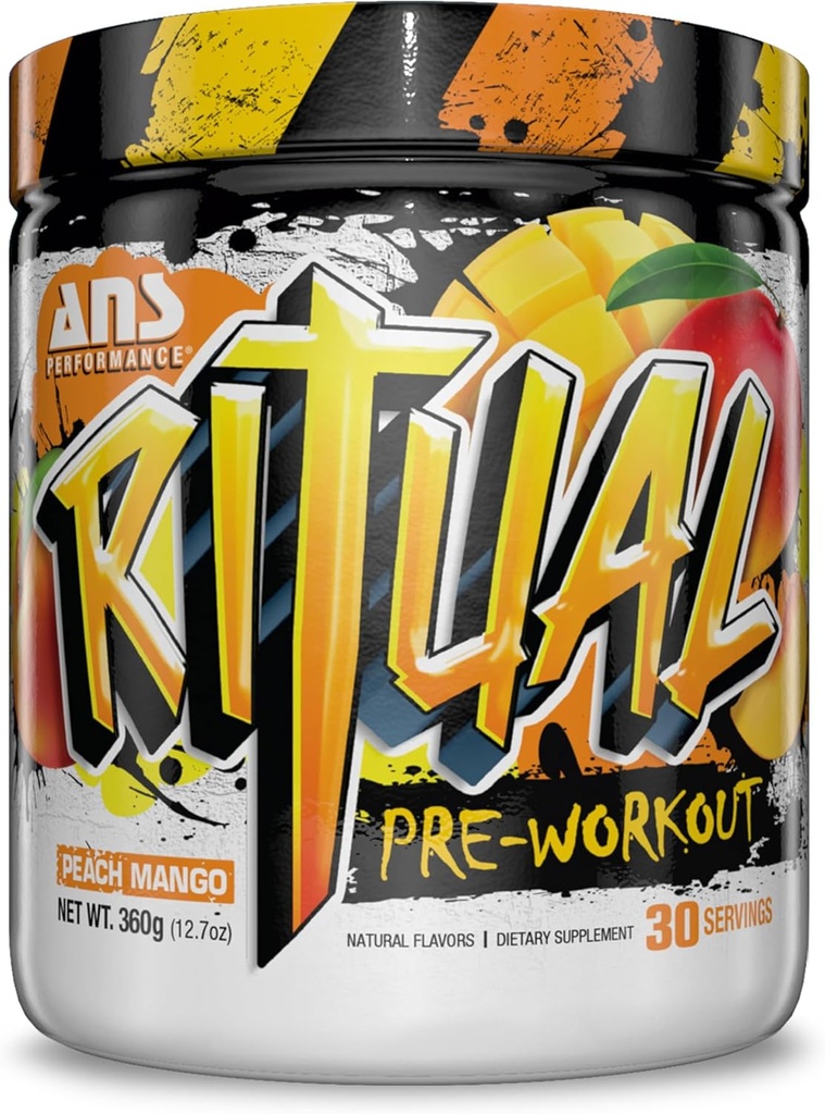 ANS Performance Ritual Pre Workout (30 서빙, 12.7 온스) - Preworkout Formula - Energy, Focus, & Strength - Power Output & Workout Volume - Endurance & Stamina (Peach Mango) 완료