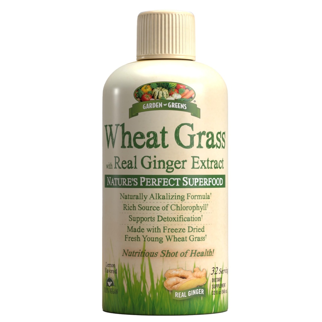 Real Ginger Extract, Nature's Perfect Superfood, 32 서빙과 정원 녹색 밀 잔디 액체