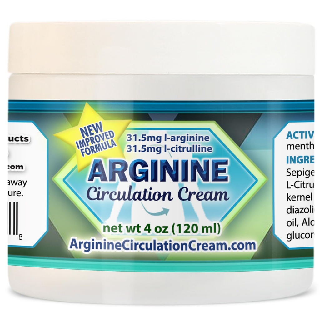 Arginine Circulation Cream 4 oz - Menthol, L Arginine & L Citrulline Lotion - 건강한 다리 & 몸 혈액 흐름 지원 - 전체적인 가족 제품