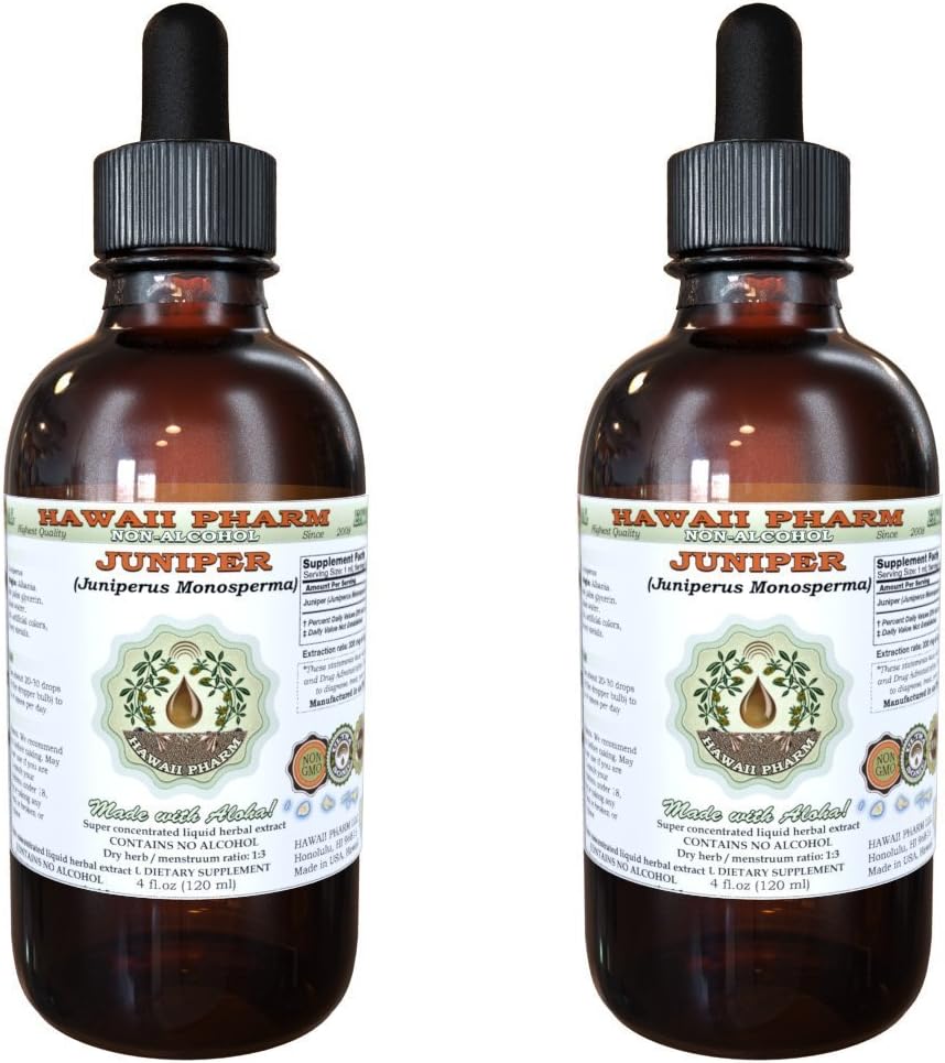 Juniper 알콜 자유로운 액체 추출물, 유기 Juniper (Juniperus Monosperma)는 Berry Glycerite 하와이 Pharm 자연적인 초본 보충교재 2x4 oz를 말렸습니다