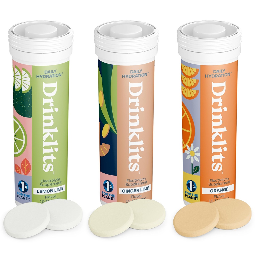 Drinklits Daily Hydration Variety Pack (3) 튜브 번들 | 빙어-리임 + 레몬-리임 + 오렌지 | 전자 태블릿 – 0g Sugar – Great Taste | 30 서빙 - 10 관 당 정제