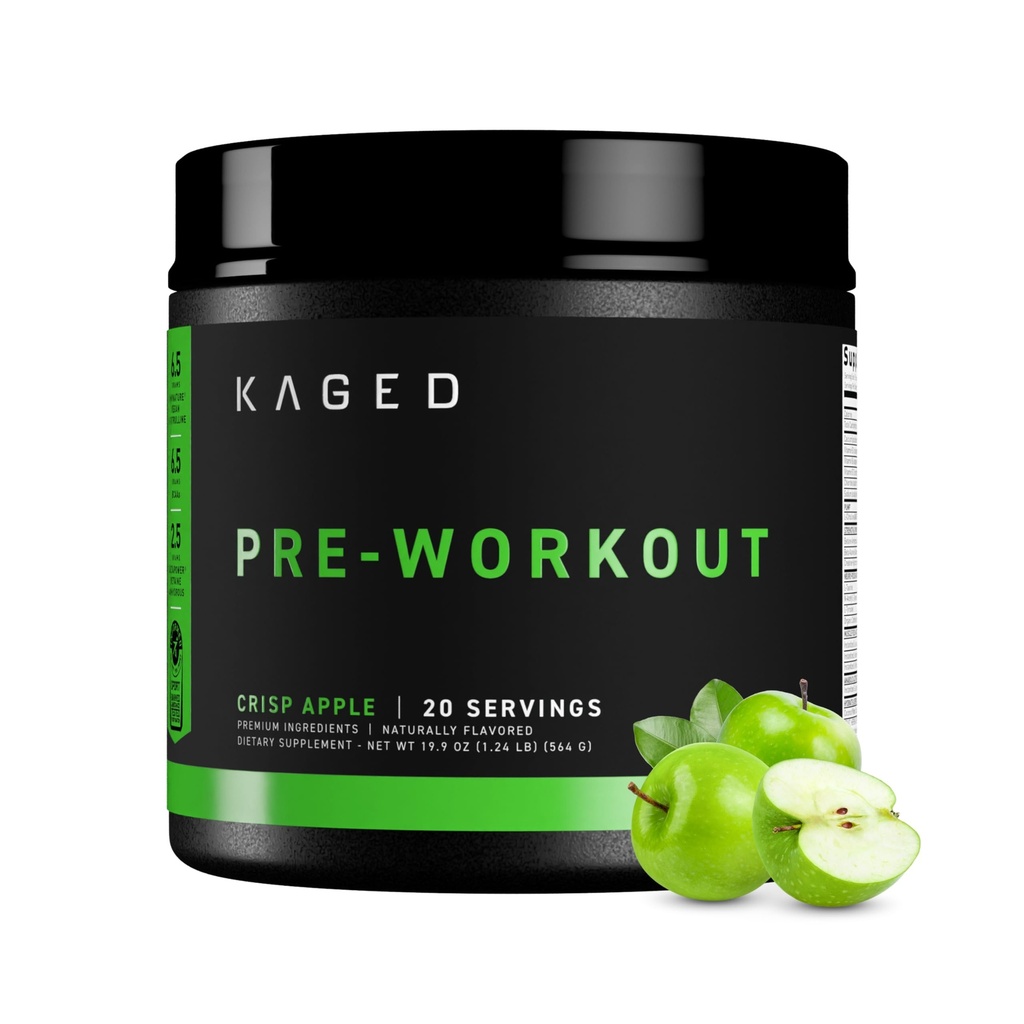 Kaged Original Pre Workout Powder | Krisp Apple | Pre-Kaged | Creatine, Beta Alanine, Pure Caffeine으로 공식화 | 20 인분