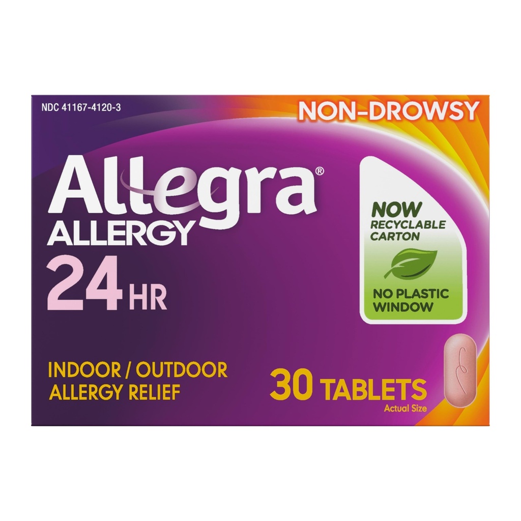 Allegra 성인 24 시간 알레르기 완화 정제, 비 돌리실 실내와 옥외 알레르기 약, 180 mg Fexofenadine HCI 항히스타민 알약, 30-Count