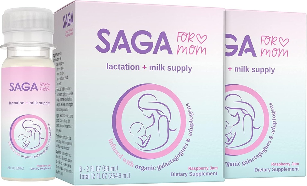 SAGA Organic Lactation Shot | Adaptogens와 Breast Milk Supplement – Fenugreek & Milk Thistle | 높은 생체 이용성 및 빠른 Onset | 매일 우유 공급 | 오렌지 미모사 2oz Shot (4-Pack)
