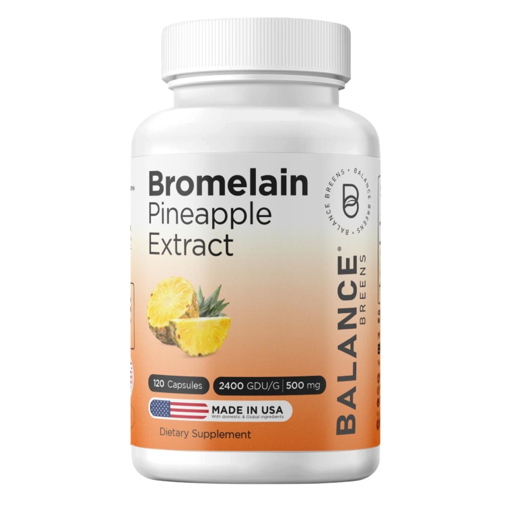 Balancebreens Bromelain 500mg, 120 캡슐 - 파인애플 추출물 소화 효소, 지원 소화 및 합동 건강 보충교재