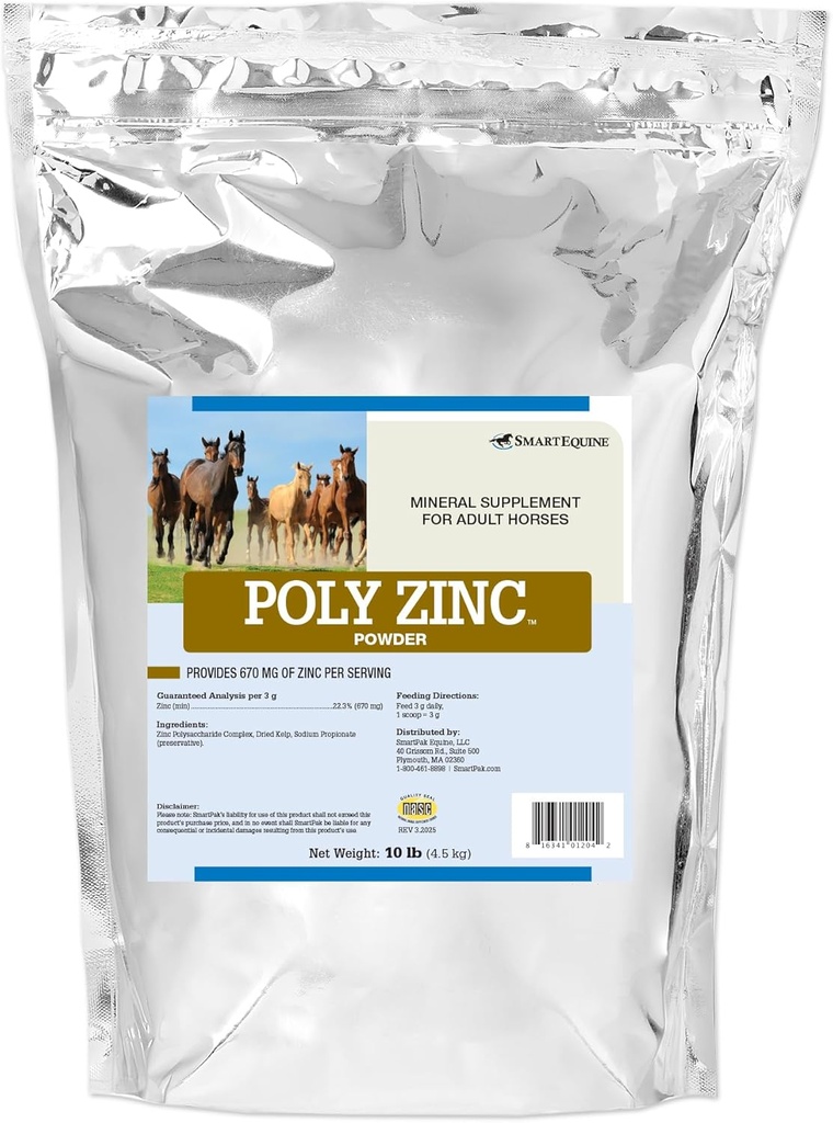 SmartEquine 폴리 아연 분말 | 말에 대한 아연 보충 | Hoof Care Vitamins and Minerals | Bone and Hoof Wellness | Equine Skin Coat Supplement | 10파운드