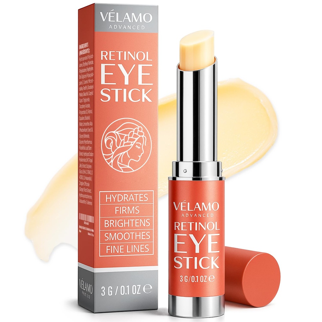 VELAMO ADVANCED Retinol Eye Balm Stick Bakuchiol : 다크 서클과 퍼프 핏을위한 아이 크림 아래 - 노화 방지는 4-8 Weeks 0.1 OZ / 3g의 아이 백 아래 주름을 감소