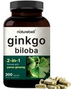 NatureBell Ginkgo Biloba 6,000mg with Panax Ginseng 500mg Per 서빙 | 300 캡슐 – 최대 강도 Ginko Biloba 추출물 보충제 - 메모리, 초점 및 두뇌 건강 증진