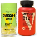Vegan 오메가-3 + 비타민 B12 거미 | 조류 오메가-3 DHA는 뇌, 심장 건강 보조제 | 에너지와 면역 지원을위한 메틸 B12 1000 mcg & 비타민 D 5000 IU - 90 개