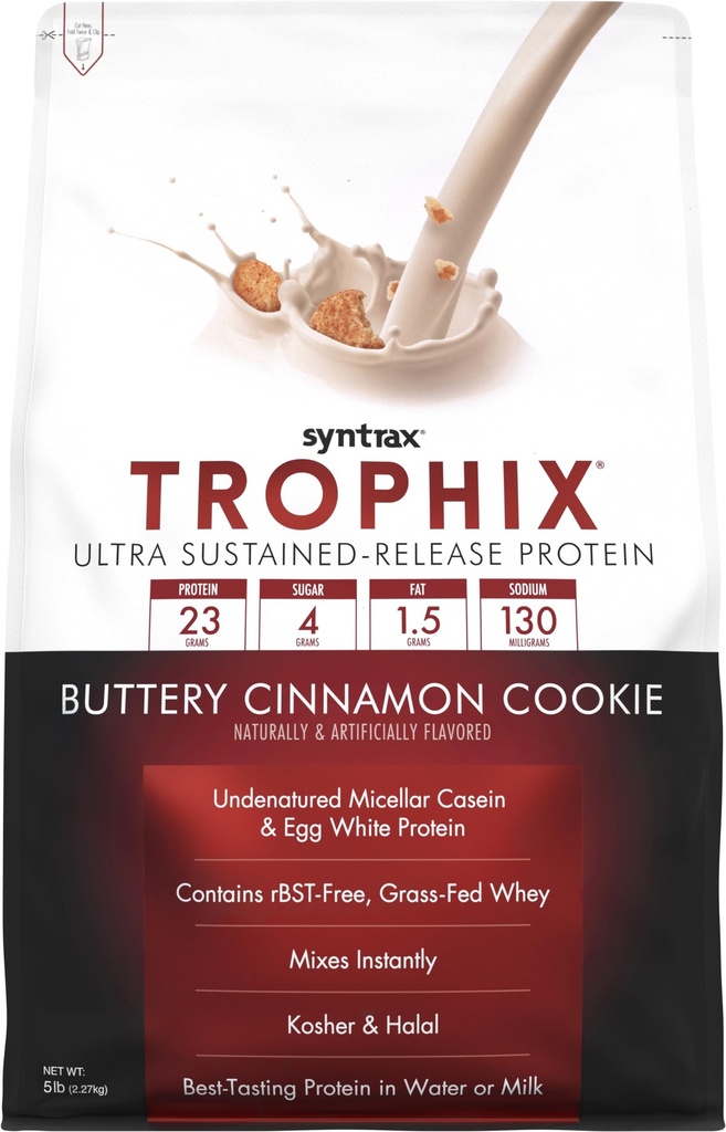 Syntrax Nutrition Trophix - Ultra Sustained-Release Protein Blend, Buttery Cinnamon Cookies 5 파운드. 실제 쿠키 조각