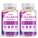 Multi Collagen Peptides Softgel - 유형 I, II, III, V, X - Biotin, 비타민 C, Hyaluronic 산을 가진 가수분해한 교원질 펩티드, 지원 피부 머리 못, 잔디 먹이는, 비 GMO, 60 Softgel, 2 팩