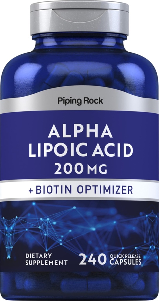 Piping Rock Alpha Lipoic Acid 200mg | 240 캡슐 | Plus Biotin | Non-GMO, 글루텐 프리 보충교재