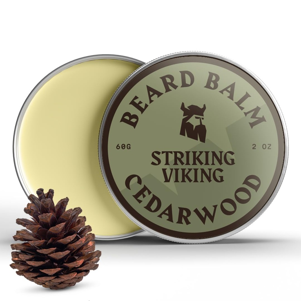 남자를위한 스트릭 바이킹 Beard Balm - Beard 컨디셔너에 남겨 - Naturally Derived Beard Butter, Argan & Jojoba Oils (2 Ounce (Pack of 1), Cedar Scent)