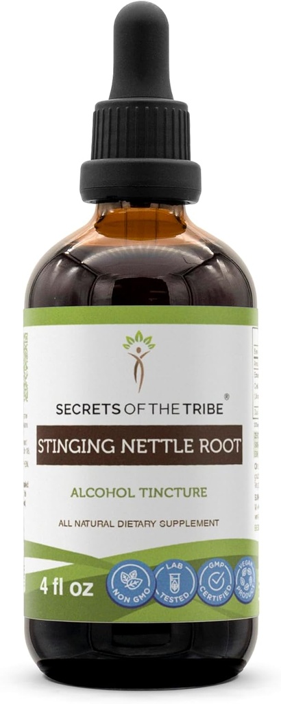 Tribe Sting Nettle Root Alcohol Extract, High-Potency Herbal Drops, Tincture Sting Nettle (Urtica dioica)의 비밀 건조 뿌리 4 oz