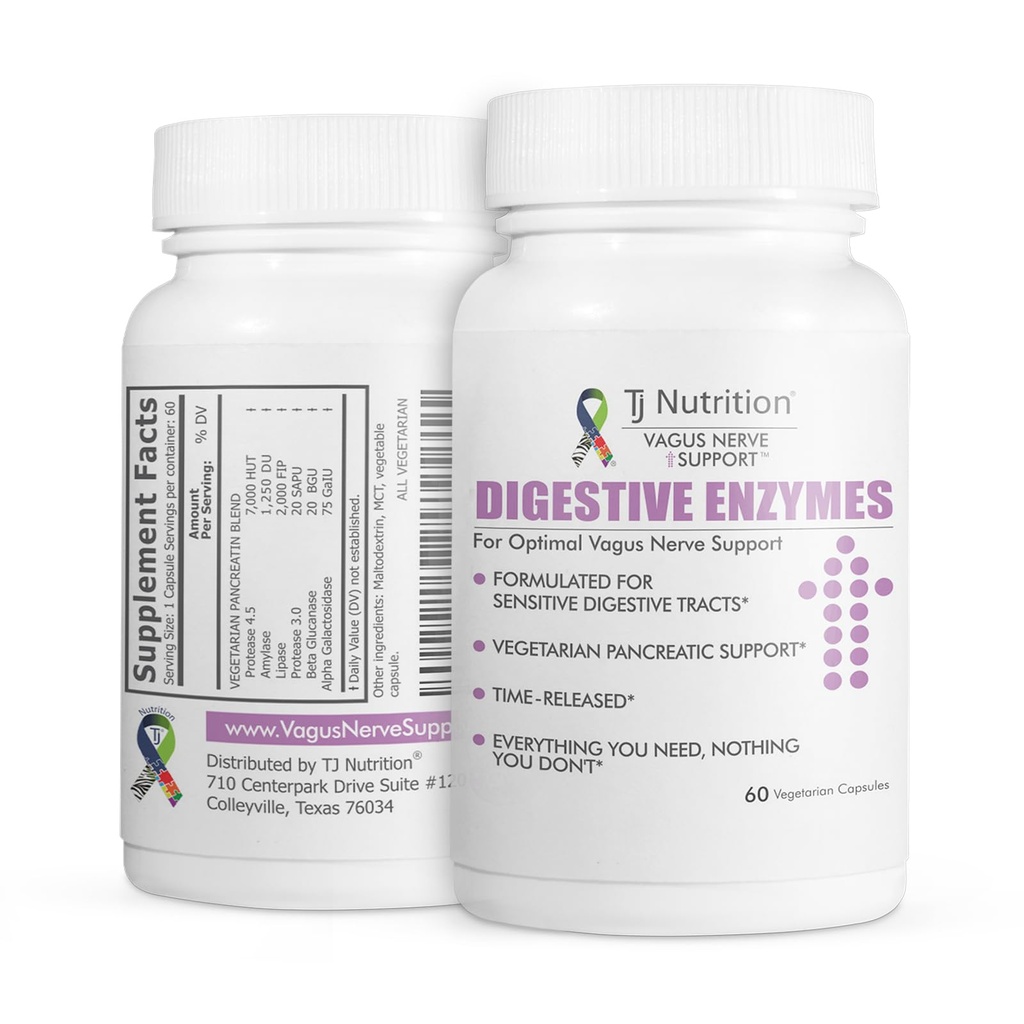 Sensitive Stomachs를 위한 소화 효소 - Vagus Nerve, 채식성 Pancreatic 지원, Optimal Gut 건강을위한 시간 방출 공식, 식품 소화 및 Gut Flora 강화