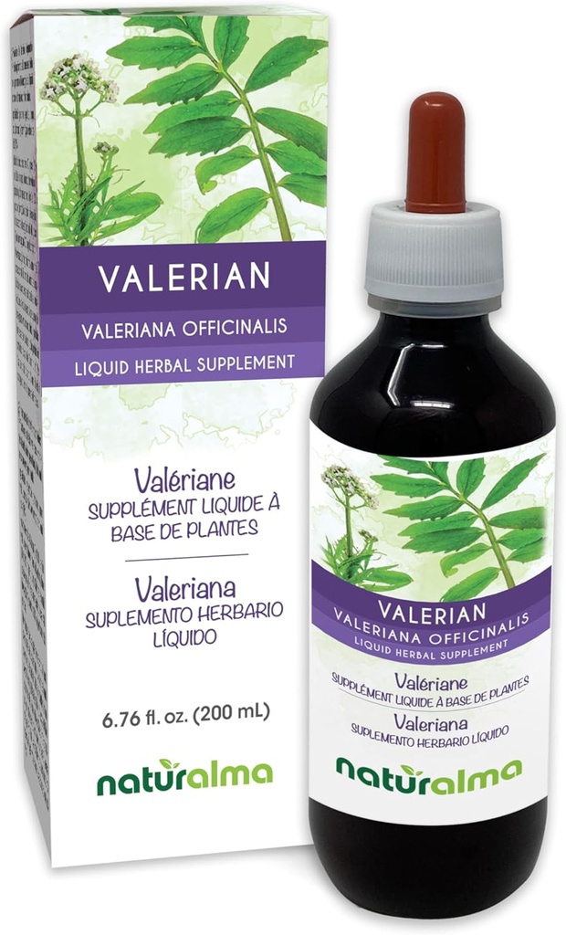Naturalma Valerian (Valariana officinalis) 뿌리 알코올 프리 태피스 - 6.76 fl oz 액체 추출물 - 초본 보충 - Vegan