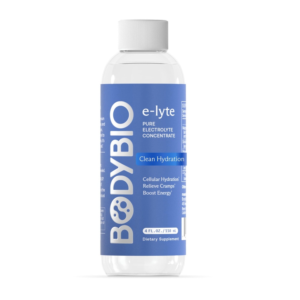 BodyBio e-Lyte - Clean Hydration, Energy & Cramp Relief 용 액체 전해질 농축물 - 설탕 없음, 인공 향료 없음, 필러 없음, Keto Friendly